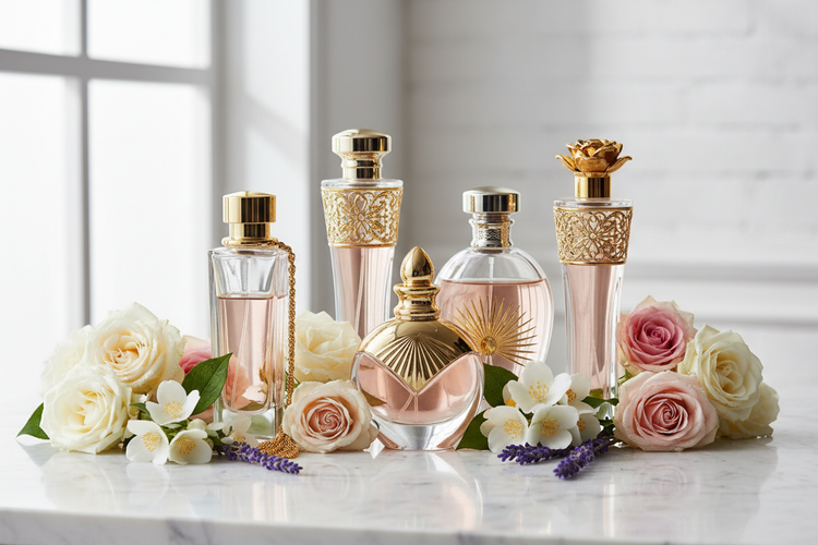 create images that have perfumes 4-5 together with flowers